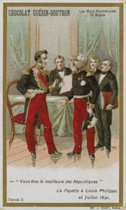 Chocolat Guerin-Boutron trade card, Historic Words series by French School