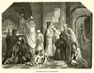 Christians in the Catacombs by French School