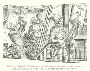 Christopher Columbus on His Caravel During His First Voyage to the Western Lands; After a Niello from the 16th Century, Laurentian Library of Florence