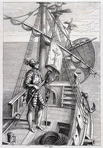 Christopher Columbus on his trailer, illustration 