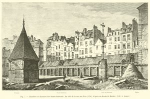 Cemetery and charnel houses of the Holy Innocents, on the side of Fers Street, 1780, after a drawing by Bernier, Coll A Lenoir by French School