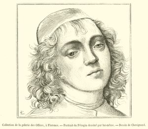 Collection of the Uffizi Gallery, Florence, Portrait of Perugino (engraving) by French School
