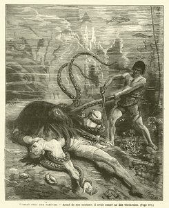 Fight with an Octopus (engraving) by French School