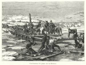 Construction of Bridges over the Berezina (engraving) by French School