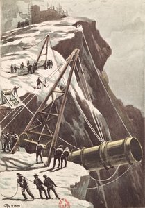 Construction of a rocket launching cannon, from From the Earth to the Moon by Jules Verne published in 1865