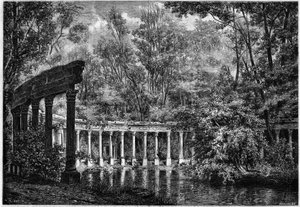 Corinthian colonnade around the oval basin in the Parc de Monceau, Paris by French School