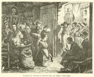 Hair Cutter at Work in an Auvergne Village (engraving) by French School