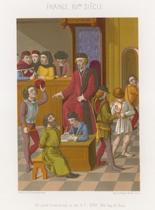 Courtroom Scene with a Man Being Held by a Rope Around His Neck