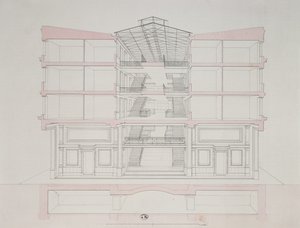 Cross-section of a house in the Napoleon housing development, 58 rue Rochechouart, Paris by French School