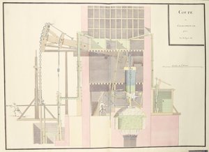 Cross-Section of a Steam Machine to Raise Water from Mines, c.1760 by French School