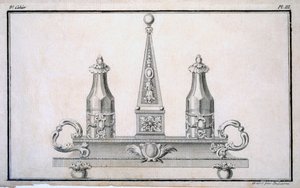 Cruet set on stand, from a pattern book of Neo-classical metalwork designs put together by Duhamel, c.1770s-80s by French School