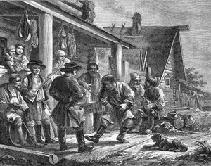 Russian Village Dance. Engraving by Durand after a Russian print by French School