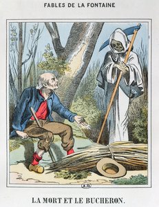 Death and the Woodman (coloured engraving) by French School