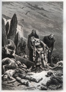 Death of King Harold II at the Battle of Hastings in 1066 - Edith Swannesha discovers the body of her husband