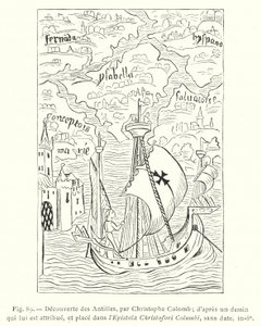 Discovery of the Antilles, by Christopher Columbus; after a drawing attributed to him, placed in the Epistola Christofori Columbi, undated, in-8o