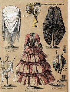 Description of the culture and silk products: a lime in crepe de chine, a velvet coat with lace, silk sleeves and a fancy dress. Plate 