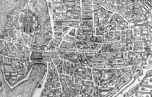 Detail from a Map of Paris in the Reign of Henri II Showing the Quartier des Ecoles, 1552