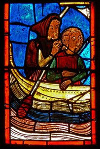 Detail from a window depicting scenes from the life of St. Mary the Egyptian