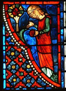 Detail from a window depicting scenes from the life of St. Mary the Egyptian