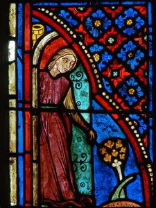 Window depicting scenes from the life of St. Mary the Egyptian (detail)