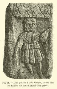 Gaulish god with three faces, found in the excavations of the new Hotel-Dieu, 1866 by French School