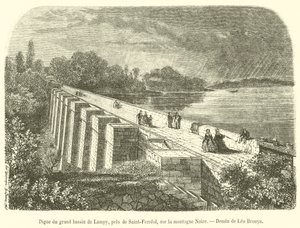 Dam of the large basin of Lampy, near Saint-Ferreol, on the Black Mountain by French School