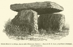 Dolmen discovered in Africa, in the El-Arouna Valley, Kabylie (engraving) by French School