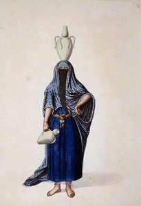 Egyptian Woman Carrying an Ibrik Water Pot, probably by Cousinery, Ottoman period, third quarter of 18th century