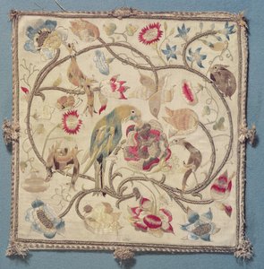 Embroidery with a design of parrots