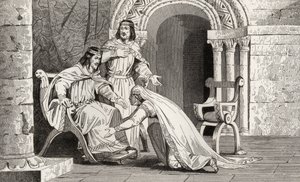 Emme kisses the knee of her husband Raoul in recognition of his sovereignty, from 