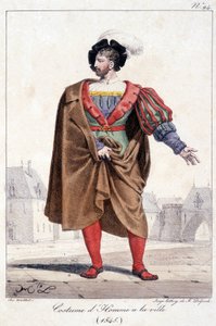 Engraving of a City Man in Costume Around 1545 by French School