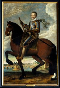 Equestrian portrait of Henry IV in front of the Pont Neuf in Paris by French School