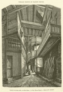 Sixteenth-century staircase, Notre-Dame Street, 7, in Vitre, Ille-et-Vilaine (engraving) by French School