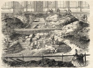 Excavations in the Cour Carree du Louvre - Discovery of the foundations of the former tower of Philippe Auguste