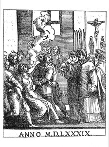 Exorcising Scene in 1589 by French School