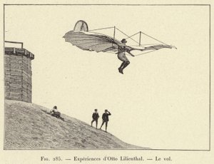 Experiments of Otto Lilienthal, The Flight (engraving)