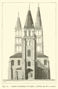 Western facade of the church, restored by M A Lenoir by French School