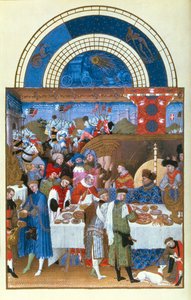 Facsimile of January: Banquet Scene by the Limbourg Brothers, from the Tres Riches Heures du Duc de Berry by French School
