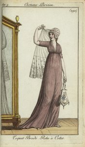 Fashionable woman in embroidered toquet hat by French School