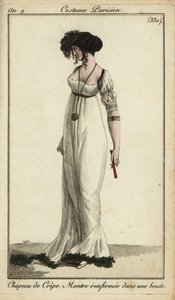 Fashionable woman or Merveilleuse in crepe hat by French School