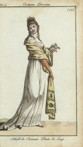 Fashionable woman wearing a cashmere shawl by French School