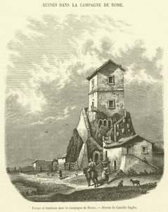Farm and Tomb in the Countryside of Rome (engraving) by French School