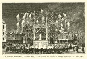 Fireworks, fired in front of the Hotel de Ville, on the occasion of the birth of the Duke of Burgundy, August 8, 1682 by French School