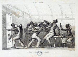 Fighting in a Tavern in the West Indies, a Young White Woman is Abducted by Robbers (engraving) by French School