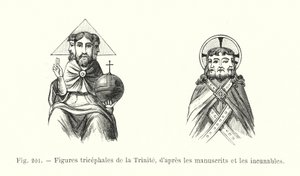 Three-Headed Figures of the Trinity, from Manuscripts and Incunabula (engraving) by French School
