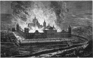 Fire of the Escorial Palace on October 2 by French School