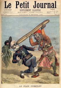 First Italo-Ethiopian War - Caricature of Francesco Crispi (1818-1901) and the defeat of the Italian invading army at the siege of Makalle, Ethiopia. Illustration for Le Petit Journal, 09 February 1896 by French School
