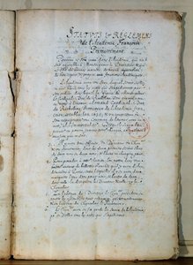 First page of the statutes of the French Academy, 1635 by French School