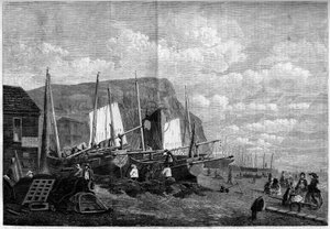 Fishing boats on Hastings Beach, England by French School