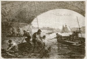 Fishing for weapons in the Seine, illustration from Cassells History of the War between France and Germany, 1870-1871 by French School